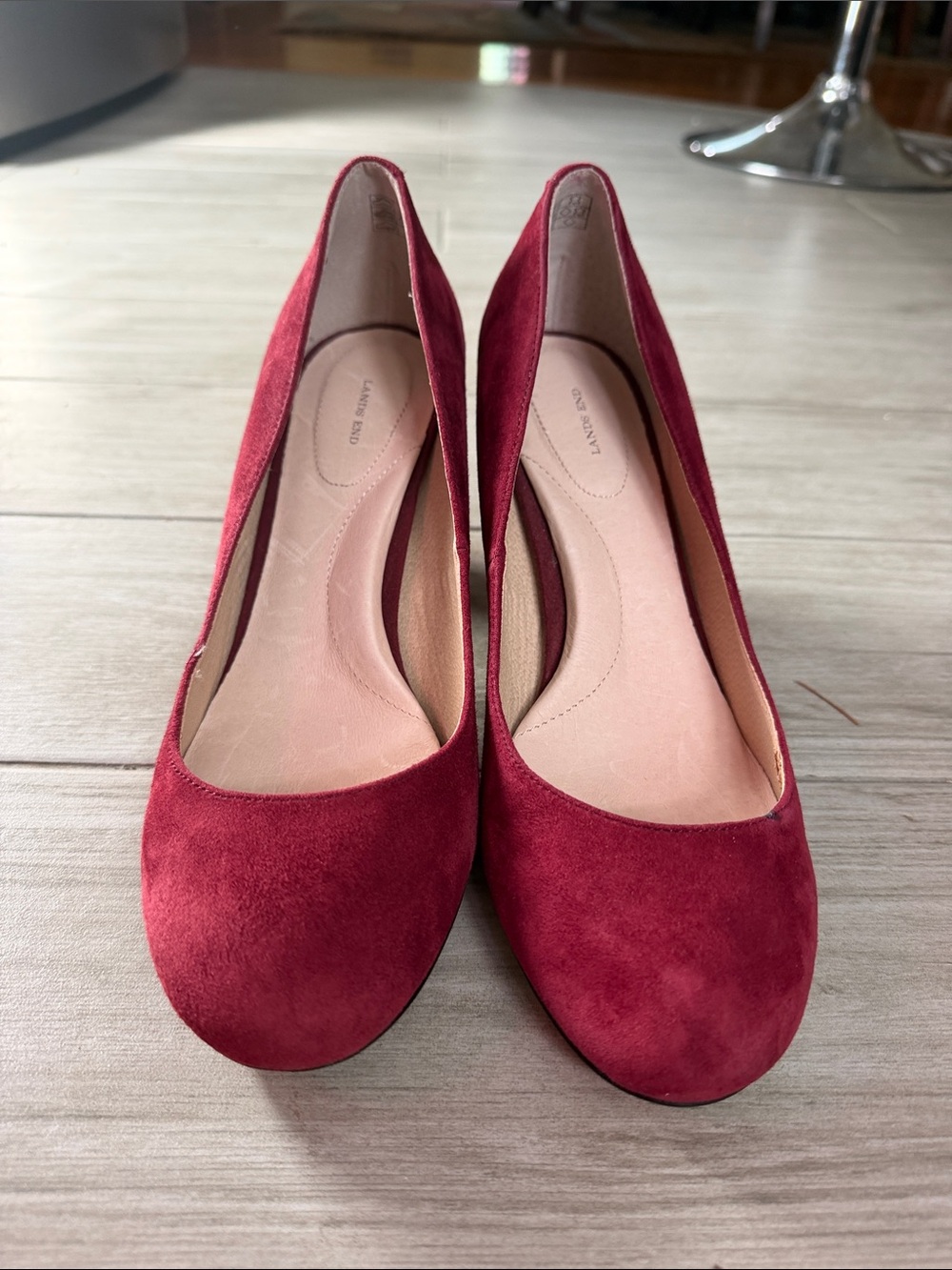 Red Suede Round-Toe Heels